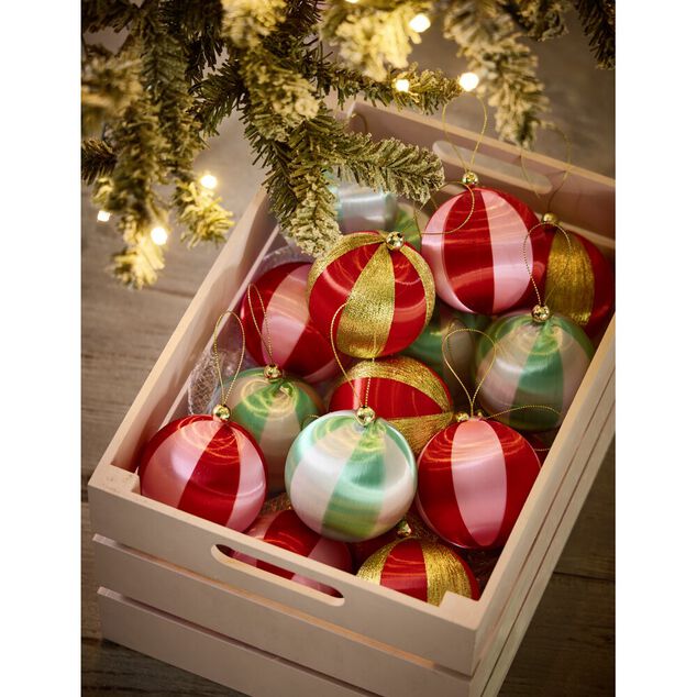 Boule de No&euml;l fil couleur ray&eacute;e &Oslash;8cm (3 mod&egrave;les)