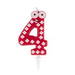 Bougie chiffre 4 cire personnage fleurs rouge et blanc H8,5cm