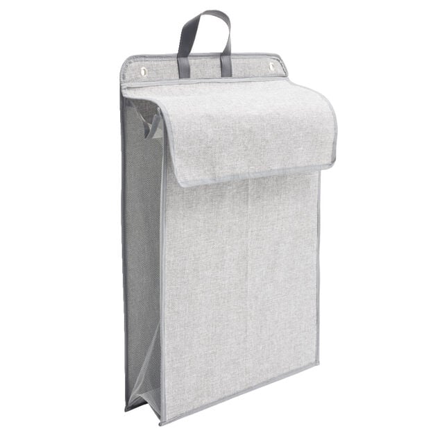 Panier &agrave; linge mural pliant tiss&eacute; gris 40,5x15xH57cm
