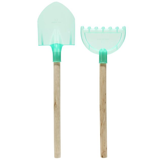 Pelle de plage en plastique menthe verte et manche bois L42cm
