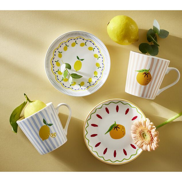 Assiette plate ronde x4 porcelaine motif agrume &Oslash;15cm (2 mod&egrave;les)