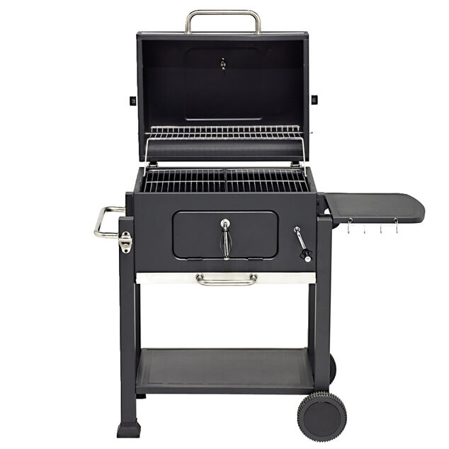 Barbecue &agrave; charbon Wilson rectangulaire avec couvercle 2 roulettes 114x72H108cm