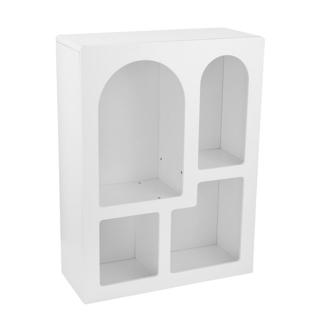 Mini meuble d&eacute;coratif blanc avec 4 niches arrondies 60x24xH80cm