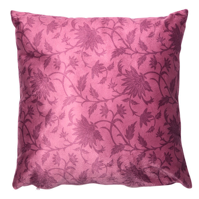 Housse de coussin vieux rose motif v&eacute;g&eacute;tal
