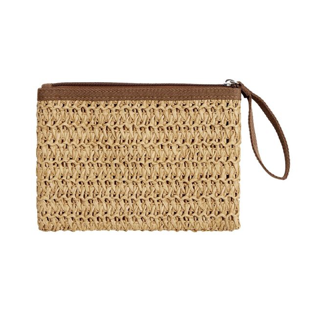 Pochette effet paille fermeture zippée 20x2xH13,5cm (3 modèles)