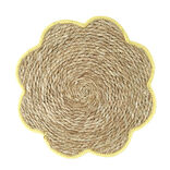 Set de table jonc de mer tressé et coton forme fleur contour jaune Ø38cm