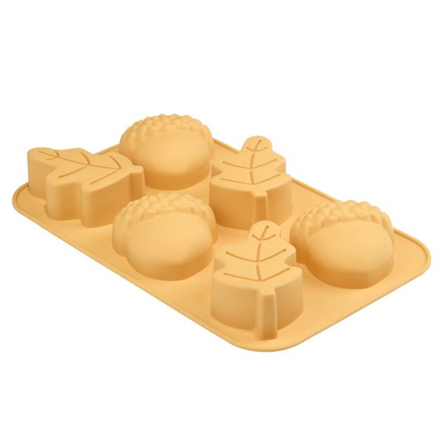 Moule &agrave; g&acirc;teau x6 forme automne silicone orange 17x27cm