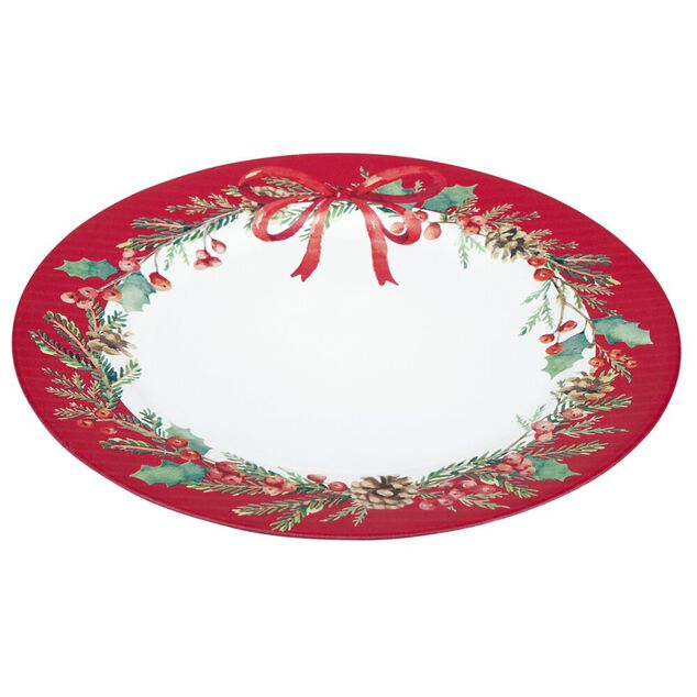 Sous assiette d&eacute;cor No&euml;l plastique rouge et blanc &Oslash;33cm