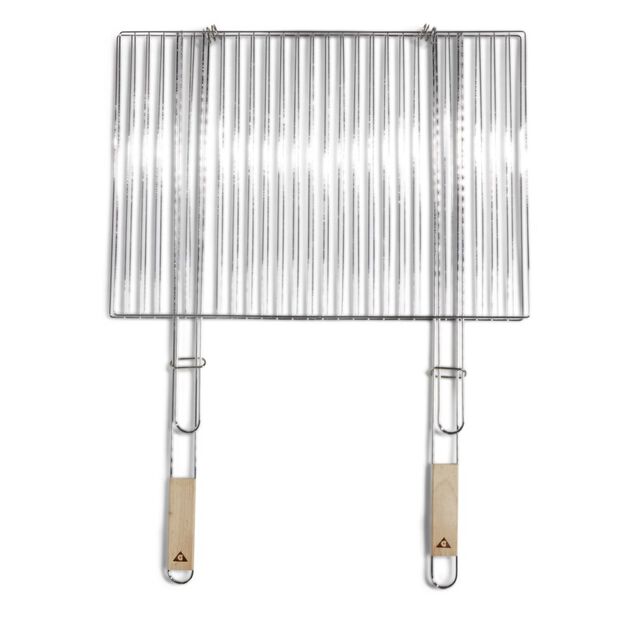 Grille double barbecue 73x53cm m&eacute;tal et bois