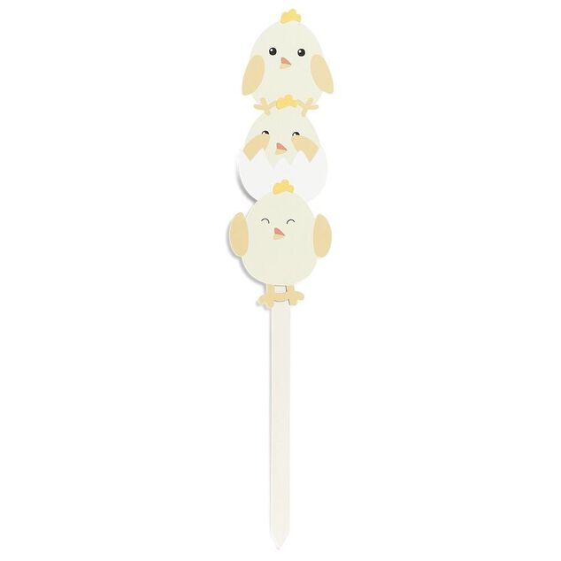 Pancarte en bois d&eacute;co de P&acirc;ques &agrave; planter 3 poussins H90cm