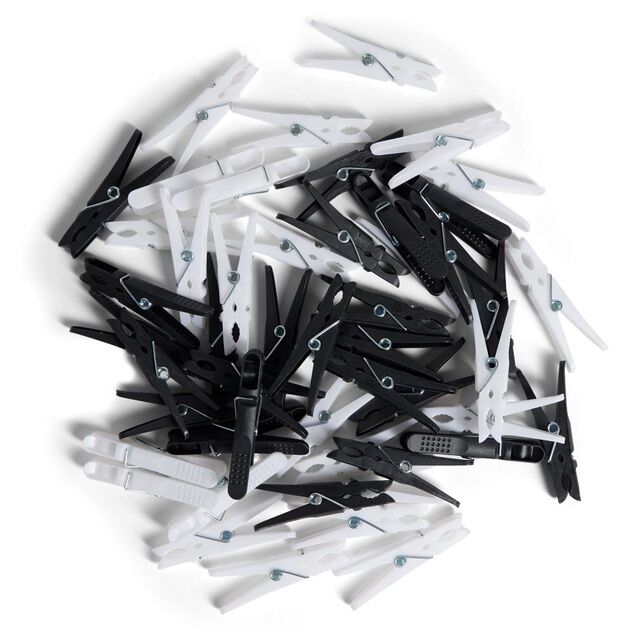 Panier avec 50 pinces &agrave; linge blanc - &Oslash;20xH.17cm