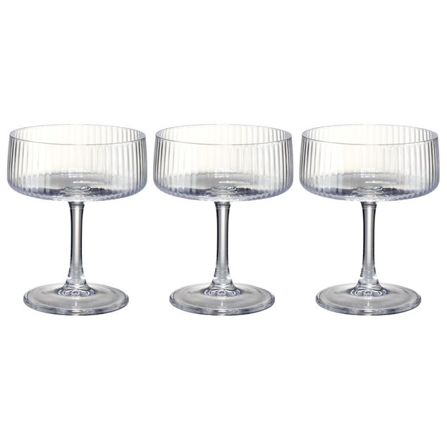 Coupe champagne X3 motif stri&eacute; 240 ml &Oslash;10XH12 cm verre transparent