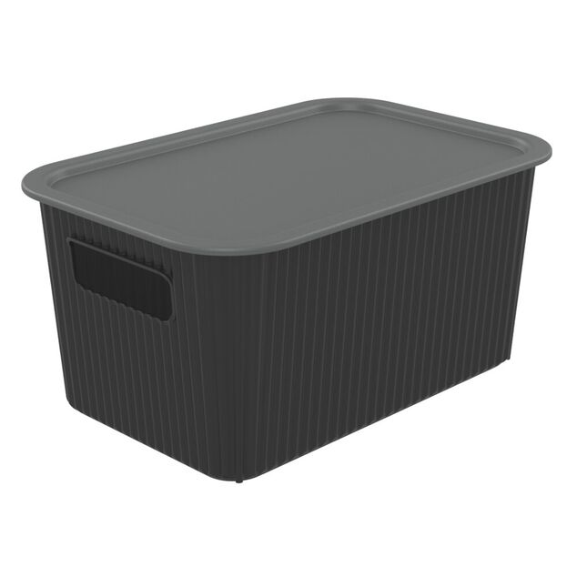 Panier de rangement 4L Vibox plastique noir avec couvercle gris 26x17,5xH12,5cm