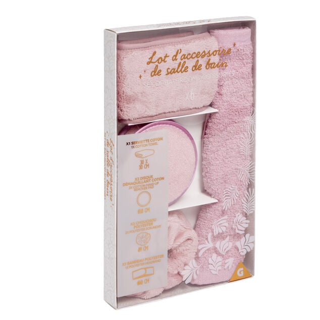 Set de bain femme avec serviette/disque d&eacute;maquillant/chouchou/bandeau
