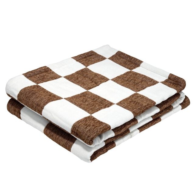 Plaid chenille motif damier bicolore 127x152cm (2 mod&egrave;les)