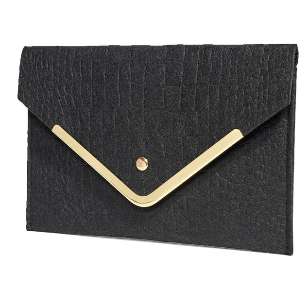 Sac pochette femme feutrine effet croco 25x16cm - 2 mod&egrave;les noir ou ou blanc