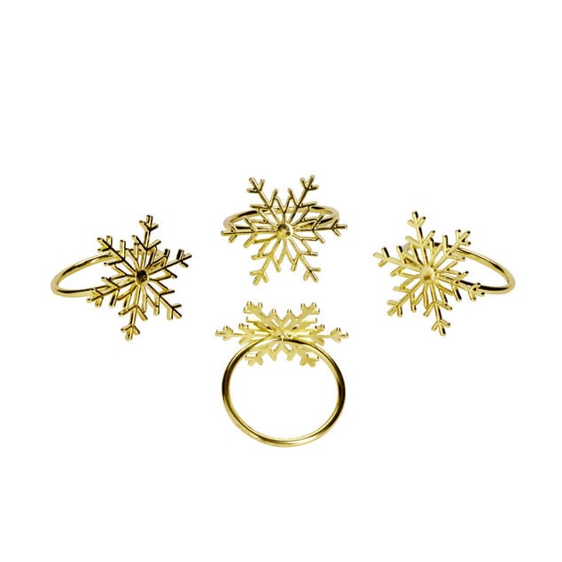 Rond de serviette x4 en m&eacute;tal dor&eacute; forme flocon de neige