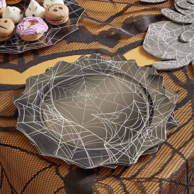 Lot de 8 assiettes en carton &Oslash;23cm design araign&eacute;e Halloween