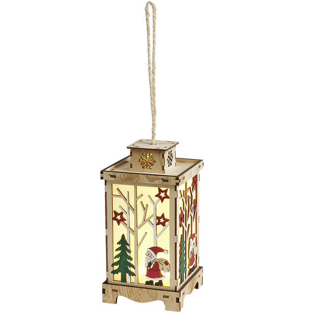 Lanterne lumineuse int&eacute;rieur en bois d&eacute;cor No&euml;l