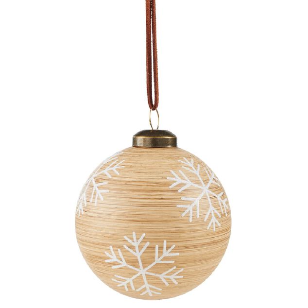 Boule de No&euml;l en verre effet bois motif flocon de neige