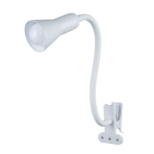 Lampe clip flexible plastique et m&eacute;tal blanc 34cm