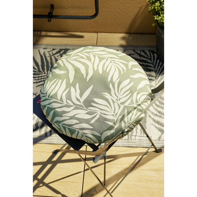 Coussin rond motif feuillage vert et beige &Oslash;40x&eacute;p12cm