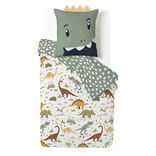 Parure de lit enfant 1 personne 140x200cm r&eacute;versible motif dinosaure vert