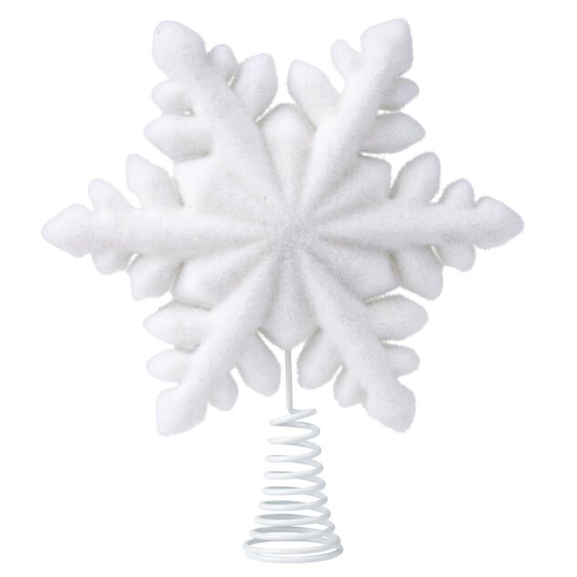 Cimier de sapin forme flocon de neige blanc 20x6xH23cm