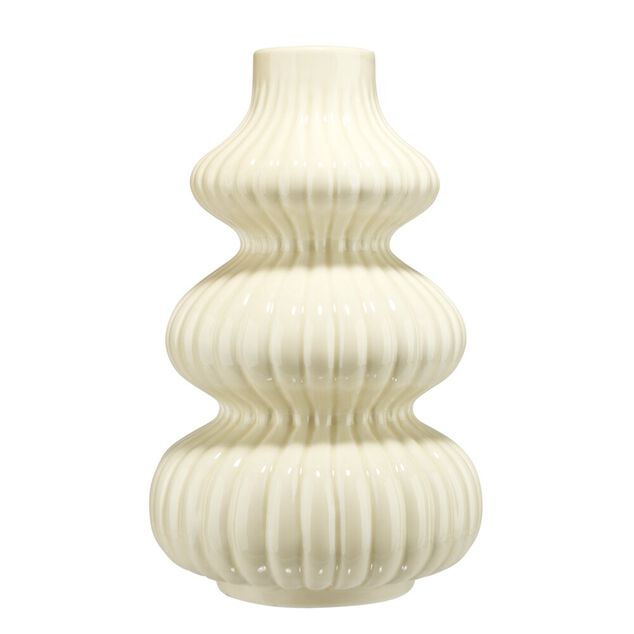 Vase arrondi contemporain c&eacute;ramique beige H24,5cm