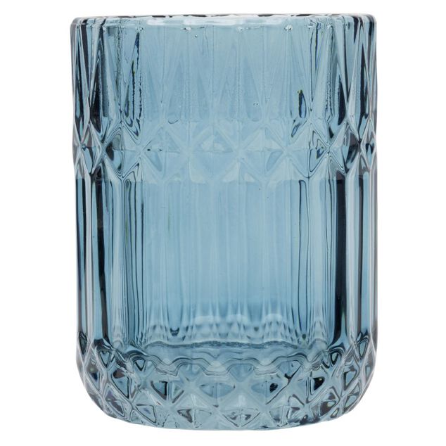 Gobelet en verre effet cristallin bleu &Oslash;8xH10,5cm