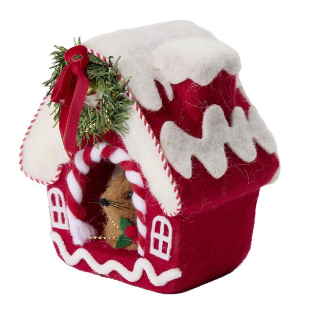 Maison de No&euml;l d&eacute;corative en feutrine H16cm (2 mod&egrave;les)