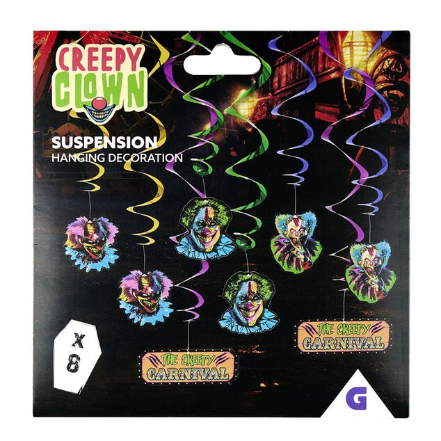 D&eacute;coration suspendue Halloween cirque clown effrayant 8 pi&egrave;ces