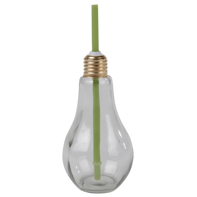 Gobelet en verre forme ampoule avec paille