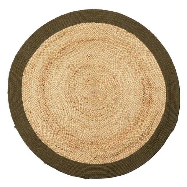 Tapis rond jute naturel contour vert &Oslash;90cm