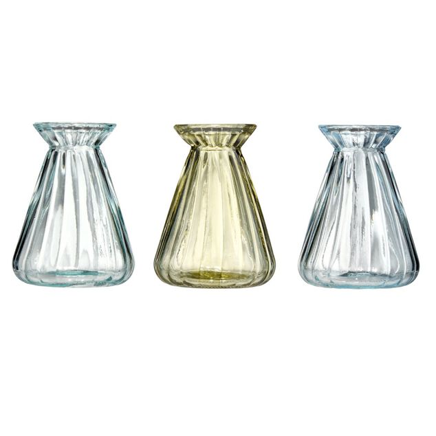 Soliflore &eacute;vas&eacute; x3 en verre bleu et vert &Oslash;8xH10cm