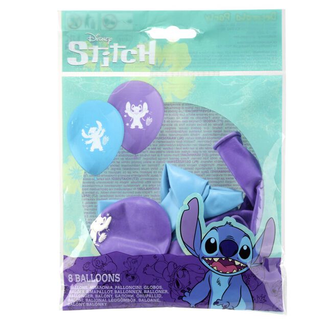 Ballon Disney Stitch x8 baudruche latex bleu et violet Ø30cm