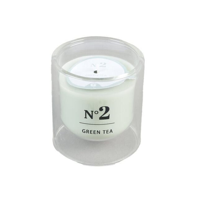 Bougie parfum&eacute;e dans verre double paroi senteur th&eacute; vert 25H