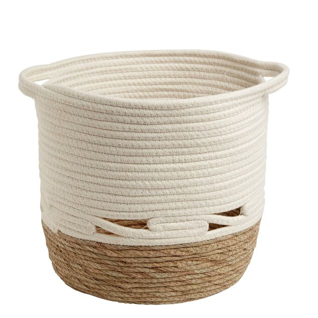 Pani&egrave;re coton jute blanc cass&eacute; et naturel grand mod&egrave;le &Oslash;30xH27cm