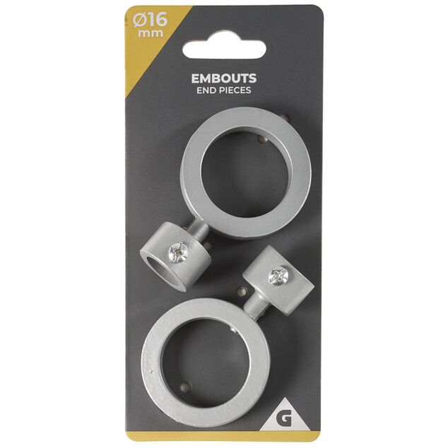 Embout tringle &agrave; rideau &Oslash;16 mm rond en m&eacute;tal gris mat x2