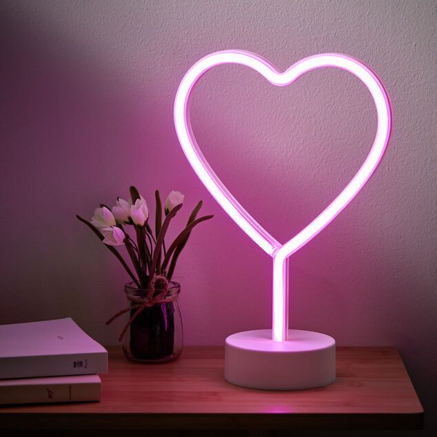 Lampe &agrave; poser d'ambiance n&eacute;on rose forme licorne 20x10xH24,5cm