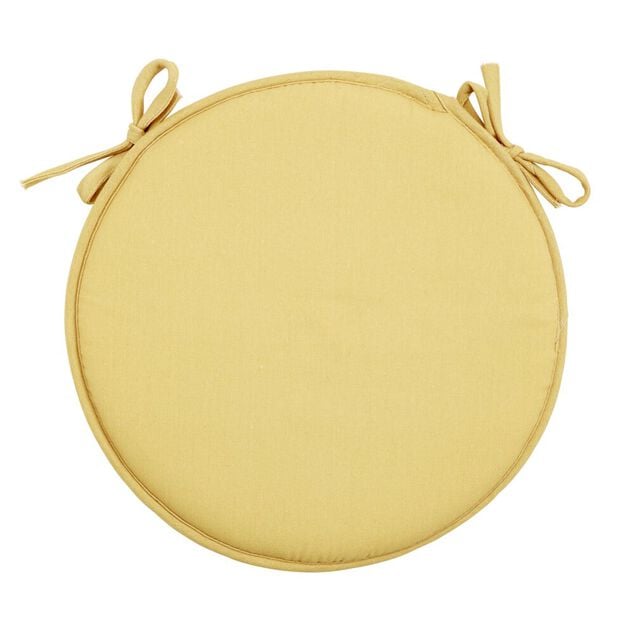 Galette de chaise ronde &agrave; nouettes unie &Oslash;38cm (2 mod&egrave;les jaune ou bleu)