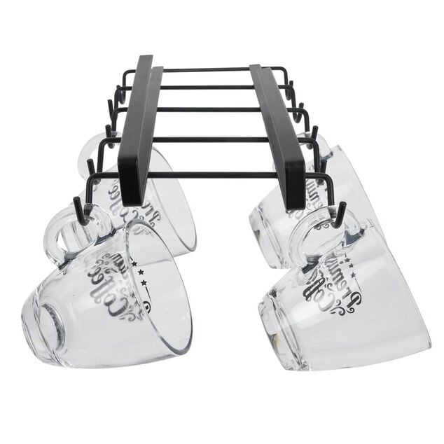 Porte-mugs avec 10 crochets en m&eacute;tal noir - L28xl.14xH.5.5cm