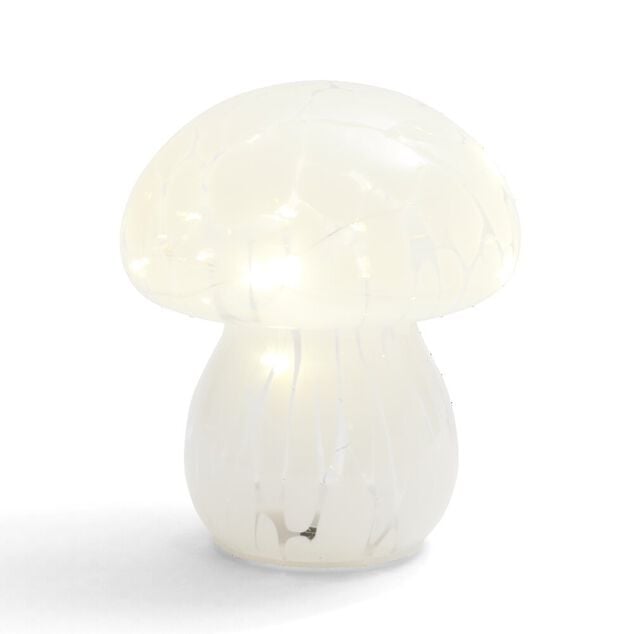 Décoration à poser champignon à LED en verre blanc Ø13xH15cm