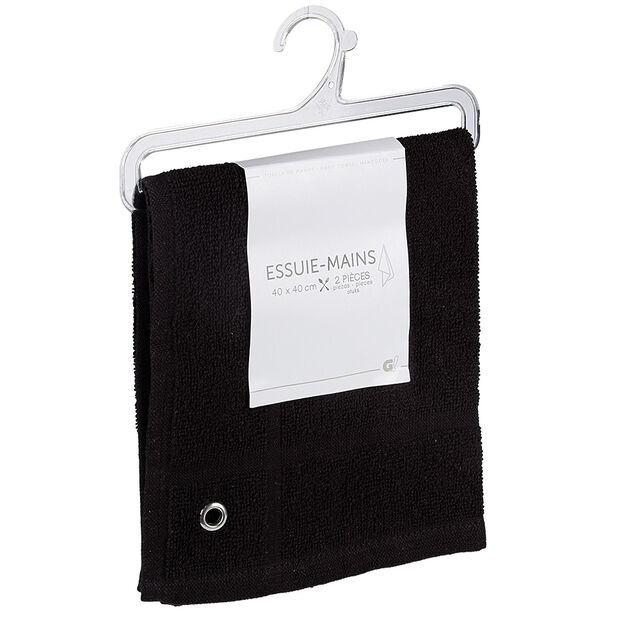 Essuie main carr&eacute; 40x40 cm uni noir x2