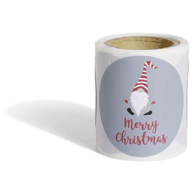 Rouleau &eacute;tiquette autocollante Merry Christmas gnome P&egrave;re No&euml;l &Oslash;3cm x50