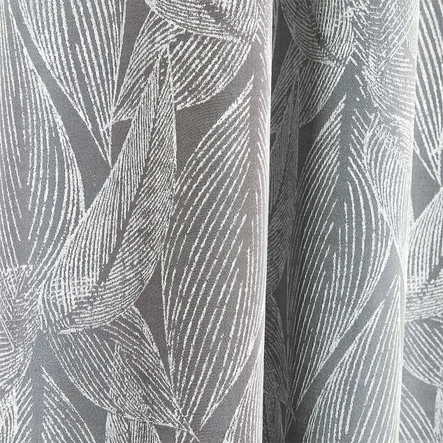 Rideau &agrave; oeillets imprim&eacute; feuille gris clair et fonc&eacute; 140x260cm
