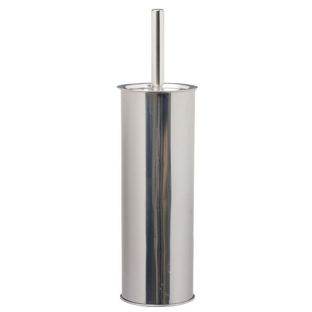 Brosse WC socle haut rond m&eacute;tal gris &Oslash;9,5xH38cm
