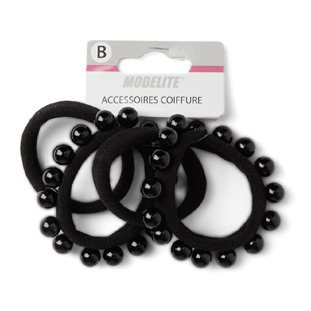 Lot de 4 &eacute;lastiques &agrave; cheveux avec perles polyester noir