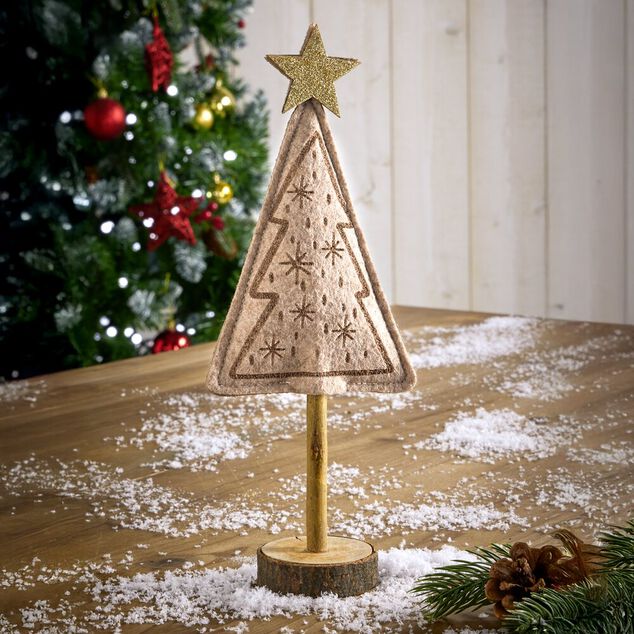 Sapin feutrine et bois &agrave; poser H27cm