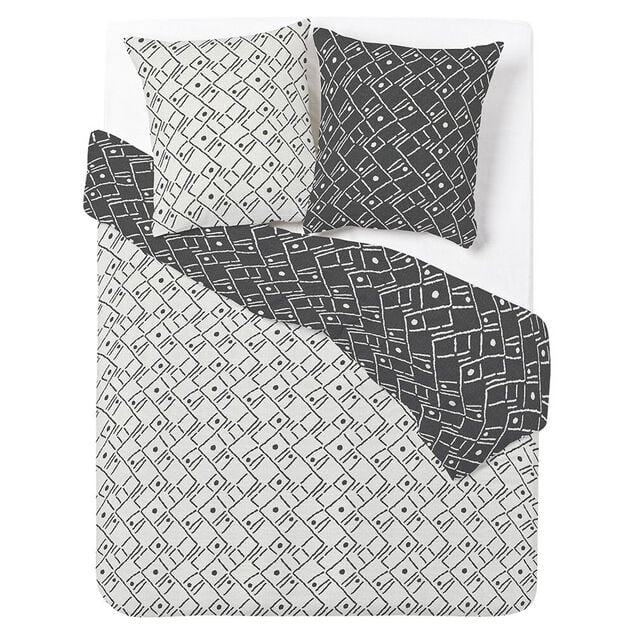 Parure de lit 2 personnes 240x220cm r&eacute;versible motif azt&egrave;que noir et blanc